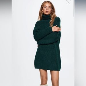 Mango Dark Green Turtleneck Sweater Dress